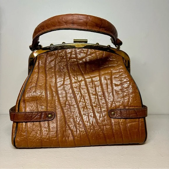 Vintage Continental Structured Leather Handbag Shoulder Purse Doctor’s Brass - Picture 3 of 12